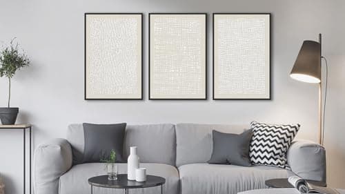 Large Framed Abstract Wall Art Canvas Prints Set of 3, Neutral Beige White Painting Art, Wabi Sabi Geometric Wall Pictures Modern Minimalist Artwork for Living Room Bedroom Office Decor 16"x24"x3 - Thumbnail 2