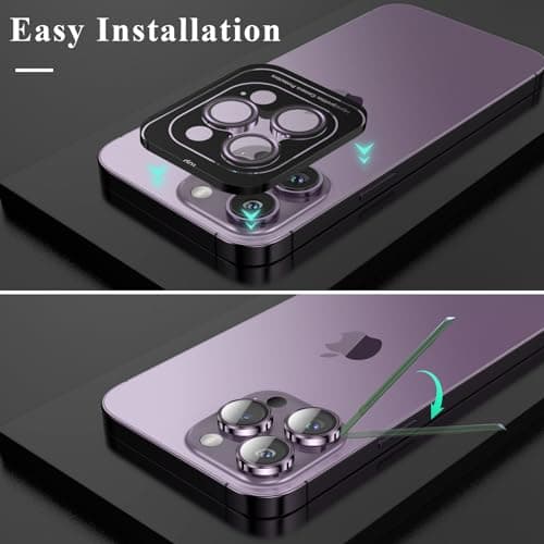 YWXTW Designed for iPhone 14 Pro Max Camera Lens Protector, for iPhone 14 Pro Camera Lens Protector, Individual Metal Anti Scratch HD Clear Case Friendly Tempered Glass Camera Cover, 1 Set (Purple) - Thumbnail 6