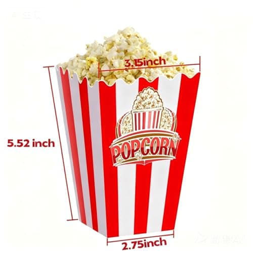 Wertyuizk Popcorn Boxes 20 Pack One-step Assembly, 6" Tall * 2.9" Square Individual Servings Popcorn Bags, Movie Night Supplies Container Kettle Corn Bucket for Home Party, Easter Day, Christmas - Thumbnail 3
