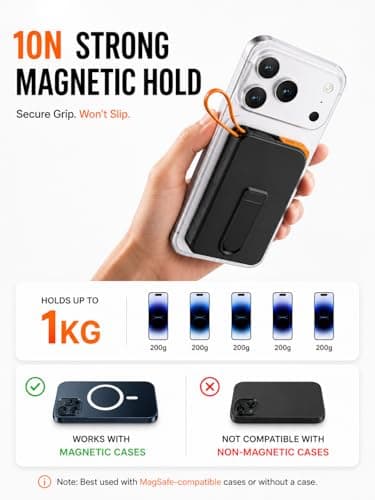 3-in-1 Magnetic Portable Charger with Stand, for Magsafe Power Bank Fast Charging, 10000mAh Wireless Battery Pack with Built in USB C Cable, Powerbank for iPhone17/16/15/14/13/12 Travel & Daily Use - Thumbnail 4