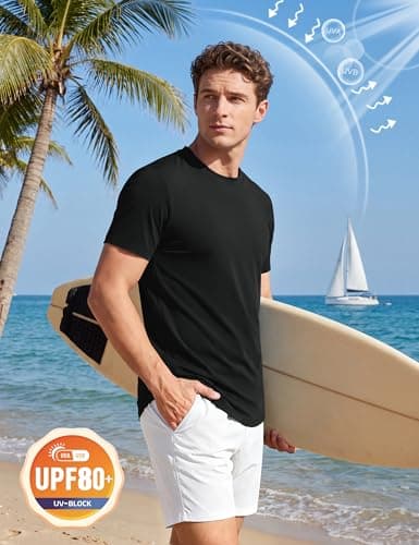 Cotrasen Mens T-Shirts Short Sleeve Curved Hem UPF 80+ Lightweight Moisture Wicking Cooling Casual Crewneck Tee Shirts, Pack of 2 Black/Dark Grey - Thumbnail 4