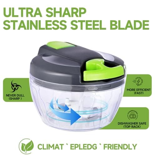 Ziweaye Manual Food Processor Vegetable Chopper, Portable Hand Pull String Garlic Mincer Onion Cutter for Veggies, Ginger, Fruits, Nuts, Herbs, etc., 500ml,（Gray-green） - Thumbnail 6