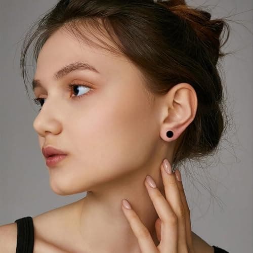 Hypoallergenic Black Dot Stud Earrings for Men Women, Flat Back Stainless Steel Cartilage Piercing Ear Tunnel 5mm-10mm (6Pairs-Black-Studs) - Thumbnail 4