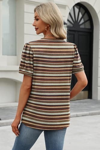 XIEERDUO Short Sleeve Blouses for Women Spring Tunic Tops Fashion Clothing Round Neck Pleated Basic T Shirts Blouses Dressy Casual Beach Vacation 2026 M - Thumbnail 5