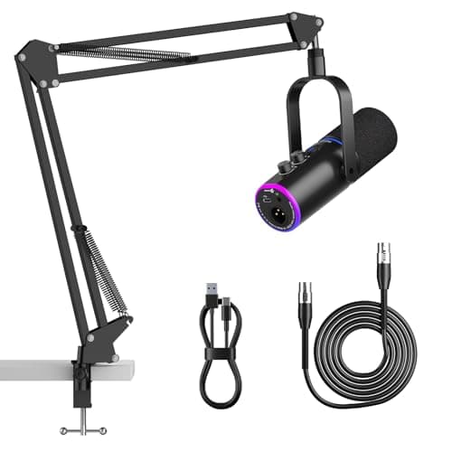 PUPGSIS XLR/USB Podcast Microphone, Gaming Mic with Mute Button, Reverb Effects, Noise Cancellation, Boom Arm Stand, Headphones Jack, Dynamic Microphone for Streaming/Recording/Gaming/Vocal-Black - Image 1