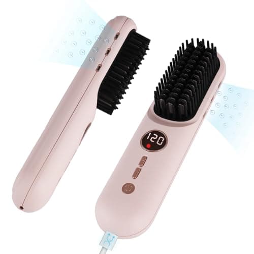 TANSHINE Go Brush Pro 2026 Cordless Hair Straightener Brush,6000mAh Type-C, Negative Ions & LCD Display - Portable Straightening Comb for Travel,Rechargeable Mini Hot Straightening Comb for Women,Pink - Image 1