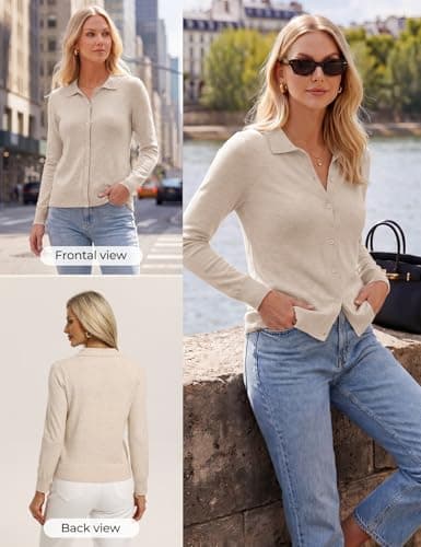 GRACE KARIN Women Cardigan Sweaters Trendy Fall Fashion Button Up Cardigans Lapel Collar Long Sleeve Outfits(Beige,Small) - Thumbnail 5
