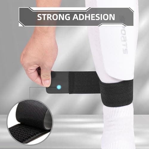 MOTSPO 4PCS Soccer Shin Guard Straps for Kids Youth Adult, Shin Pad Holders, Shinguard Stays, Lightweight & Adjustable, Black & White - Thumbnail 2