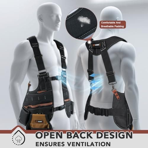 KUNN Leather Tool Vest for Men – Adjustable 37-Pocket Work Vest for Electricians, Carpenters, and Construction Workers - Thumbnail 2