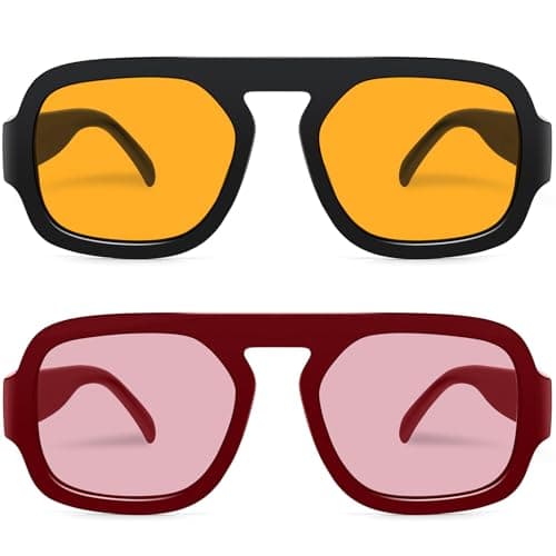 YMRFW Retro Square Aviator Sunglasses for Women Men 70s Vintage style Shades Trendy Flat Top UV Protection Sun Glasses - Image 1