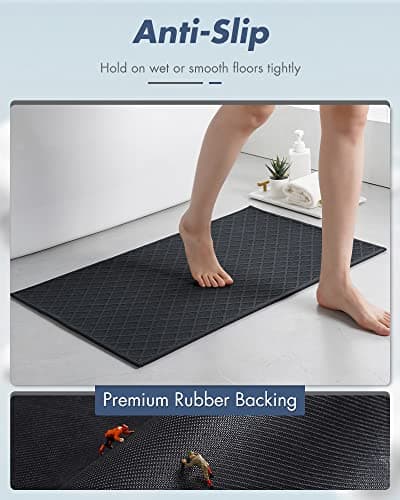 AMOAMI Ultra Thin Bathroom Rugs, Rubber Backed Bath Mats for Bathroom Non Slip, Absorbent Bathroom Mat for Floor, Shower, Sink (17"x28", Black) - Thumbnail 3