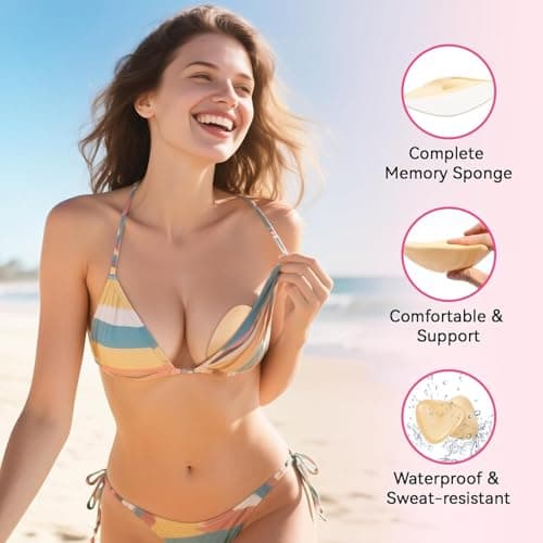 Dandelion Pact Double Sided Sticky Bra Inserts, Invisible Push Up Sticky Bra Pads for Large Breasts, Stick on Bra for Bikini Swimsuits (Medium, Light Beige) - Thumbnail 2