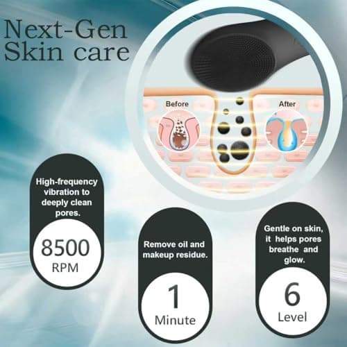 LZP Silicone Face Scrubber, Electric Facial Cleansing Brush with 6 Speeds Vibration Technology, Rechargeable & Waterproof Exfoliating Scrub Brush for Cleansing and Massaging, Men Women - Thumbnail 2