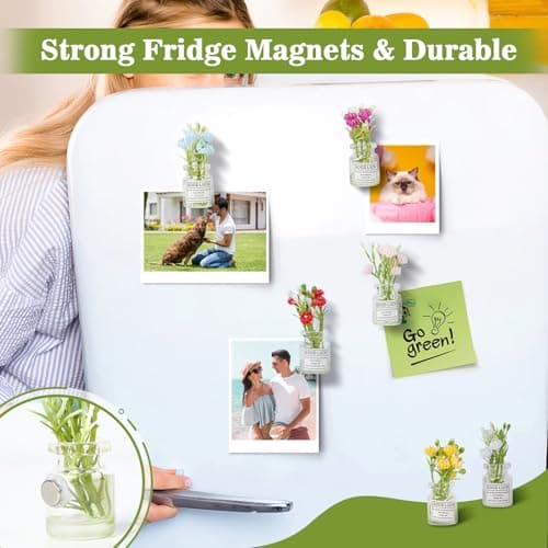 Cute Mini Vase Fridge Magnets,8PCS Funny Luminous Plant Flower Magnets for Fridge,Tiny 3D Plant Pot with Flowers Refrigerator Magnets Decor for Kitchen, Office, Locker,Gifts for Mom Women Men (Medium) - Thumbnail 5