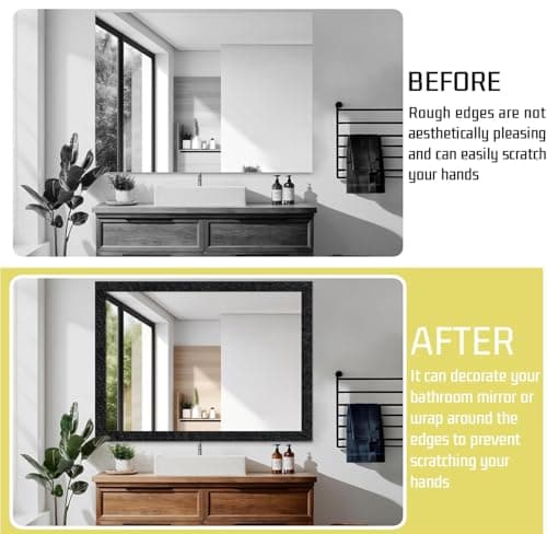 Avinyl 10M Black Mirror Border Peel and Stick Wallpaper, Self Adhesive Waterproof Wallpaper Mirror Frame Tape for Bathroom Decor, Silk Peel and Stick Trim Removable Kitchen Wall Decor 1.96" x 393" - Thumbnail 2