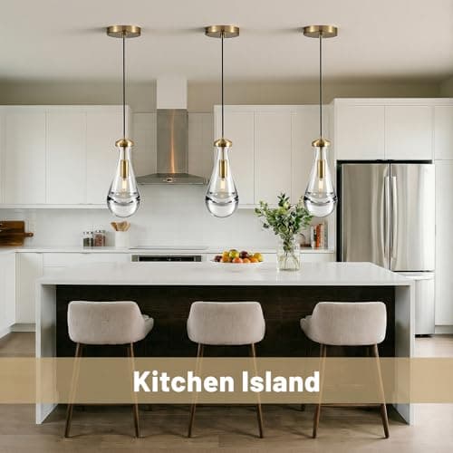 Fulfilment 13-72 Inch Adjustable Raindrop Pendant Light,Suitable for Kitchen Island, Living Room, Bedroom, Hallway... Modern, Crystal Glass, Brass, Light Size 4.72" x 11.61" - Thumbnail 2