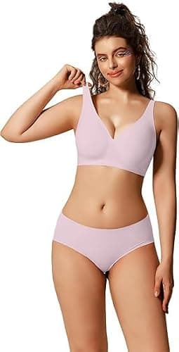 COCOMARTS Jelly Bras for Women No Underwire Deep V Bra Pink 2XL - Thumbnail 4