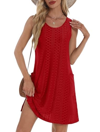 Red Casual Dress for Womens Summer Dresses Fashion Loose Fit Sleeveless Sundresses with Pockets Valentine's Day Red M - Image 1