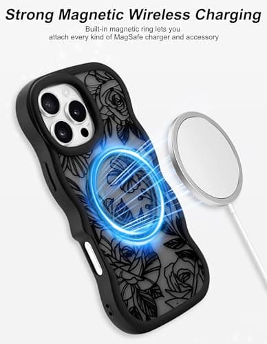 Aitipy Magnetic Case for iPhone 12 Pro Max, Compatible with MagSafe, Cute Black Flower Floral Aesthetic Soft Silicone Curly Wavy Shockproof Protective Phone Cover for Women Girls - Thumbnail 5