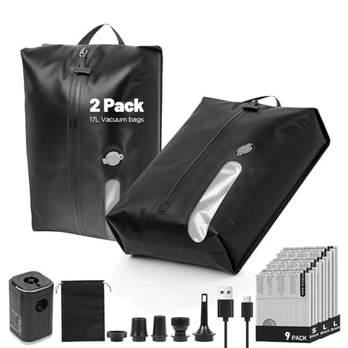 11-Pack Travel Vacuum Bags with Pump, 2×17L TPU IP67 Waterproof Vacuum Seal Bags + 9 PA&PE Compression Bags (S/M/L) for Carry-On, Light Travel, Backpacks & Home Storage - Image 1