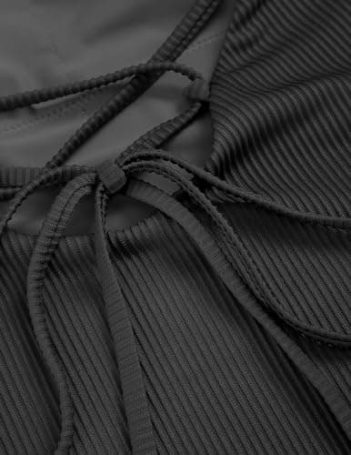 ZAFUL One Piece Swimsuit for Women Ribbed Scoop Neck Swimsuits 1 Piece Padded High Cut Lace Up Back Swimwear Black S - Thumbnail 6