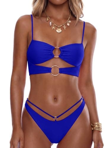 ANRABESS Bikini Sets for Women Summer Sexy Double Loop Cheeky Thong Bathing Suits Beach Vacation Swimwear Royal Blue Medium - Image 1