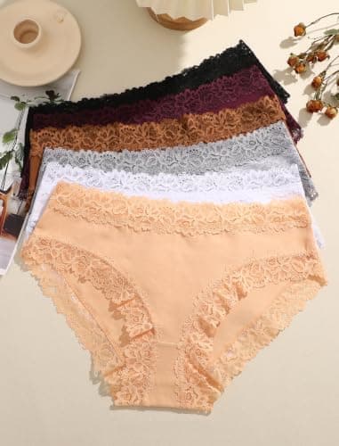 ALL OF SHE Womens Cotton Underwear Cheeky Bikini Panties Sexy Lace Briefs Soft Stretch Lingerie for Ladies Underwear Pack 6 - Thumbnail 3