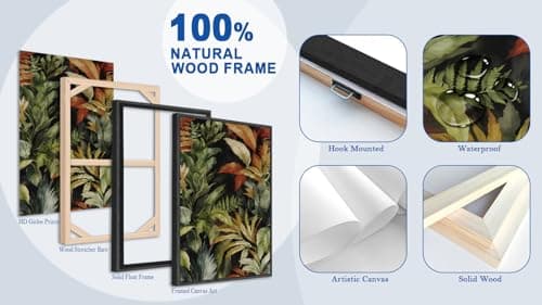 Large Framed Tropical Botanical Wall Art, Jungle Leaf Green Palm Leaf Painting Canvas Prints, Tropical Plant Artwork for Living Room Bedroom Hallway Office Home Decor 24"x36"x3Pcs - Thumbnail 5
