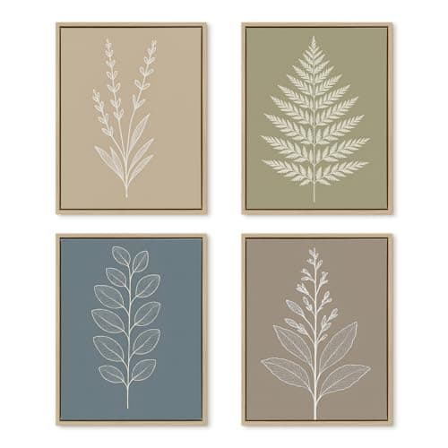DAJONART Vintage Framed Boho Neutral Botanical Wall Art Set of 4,Sage Green Abstract Prints Canvas for Kitchen, Japandi, and Rustic Home Decor, Abstract Boho Botanical Canvas Art,11x14 in - Image 1