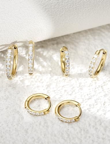 ENVYOU 316L Surgical Steel Huggie Hoop Earrings,Dainty Pave Cubic Zirconia Cartilage Tiny Earring for Sensitive Ears Hypoallergenic Lightweight (Gold,18G 8/10/12mm) - Thumbnail 6