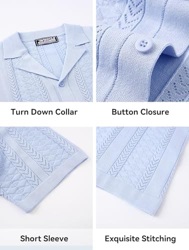 Esabel.C Men's Knit Button Down Shirts Short Sleeve Fashion Summer Casual Beach Shirts for Men,Light Blue194,XL - Thumbnail 5