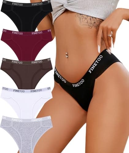 FINETOO Cotton Underwear for Women Cheeky Panties Sexy Hipster Bikini Underwear Elastic Waistband Stretch Briefs 5 Pack - Image 1