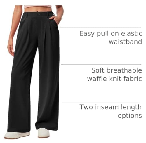IUGA Wide Leg Pants Woman Pull on Stretchy Work Dress Pants High Waisted Business Casual Trousers Slacks Petite, Large, Black - Thumbnail 4