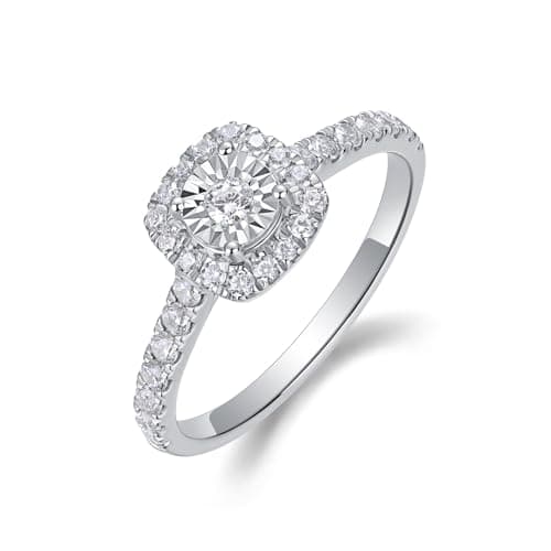 Sytaehi Sterling Silver Square Shaped Halo Lab Grown Diamond Engagement Ring, Pave Band Size 8 - Image 1