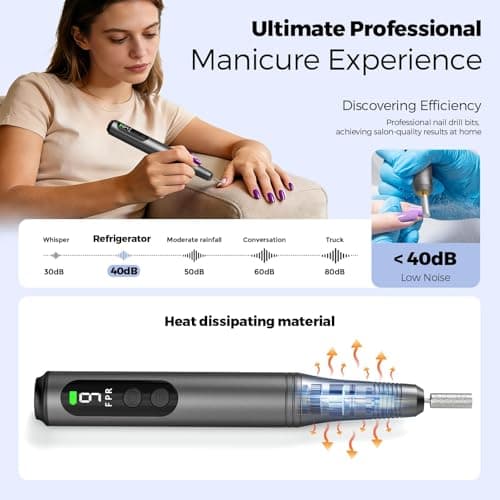 Electric Nail Drill Kit, Electric Nail File Cordless Nail Drill Machine for Acrylic Gel Dip Powder Nails, Professional Portable Manicure Pedicure Rechargeable Lightweight for Home Salon Use - Thumbnail 4