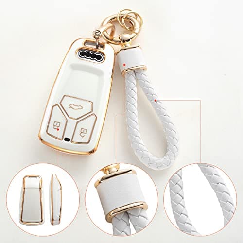 RUABIBAN for Audi Key Fob Cover with Keychain, Soft TPU Key Case Protection Fit for A4 Q7 Q5 TT A3 A6 SQ5 R8 S5 Smart Key Protector - Thumbnail 4