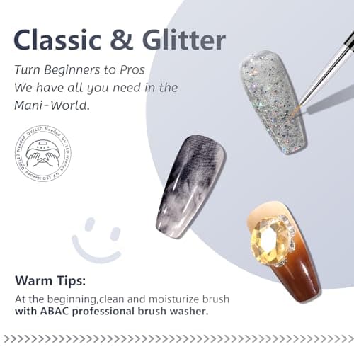 ABAC Fall & Winter Solid Gel Polish Set,Ombre Gel Nail Polish,Pat Paint Nail Art-Brown Gray Blue Glitter Colors w/Pro Brush No-Spill,Hema-Free Nail Kit for Women Industrial Wave Collection - Thumbnail 5