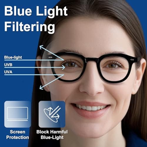 Nuanho Blue Light Glasses for Woman Men, Round Computer Glasses Anti Eyestrain for Better Sleep with Clear Lens & TR90 Frames(A2 Light Black) - Thumbnail 4