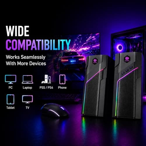 museeq W-206RE RGB Desktop Speakers for Gaming PC, Bluetooth & USB Computer Speakers for Monitor and Laptop, Touch Control Stereo Speakers with 21 LED Light Modes - Thumbnail 5