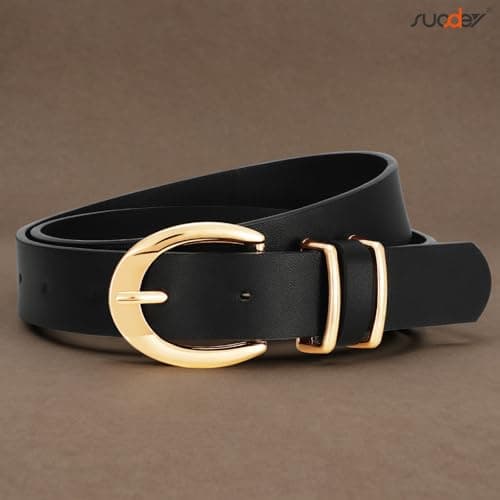 SUOSDEY Women Leather Belts for Jeans Pants Dresses Skinny Leather Belts with Gold Buckle - Thumbnail 5