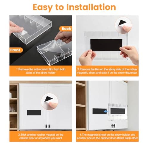 Seaflash Acrylic Straw Holder, Straw Organizer Dispenser with Two Pieces Rubber Magnet Sheets, Drinking Straw Storage Holder for Cabinet Door Fridge Counter Kitchen Office(White) - Thumbnail 5