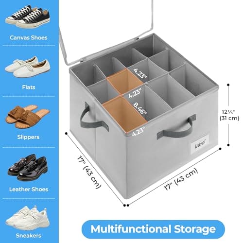 Cupic Cupid 2 Pack Shoe Organizer for Closet, Fits up to 12 Pairs, Shoe Cubby Storage Containers with Clear Cover, Grey - Thumbnail 2