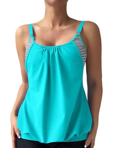 ZAFUL Womens Tankini Tops Blouson Tummy Control Swim Top Loose Fit Bathing Suit Top No Bottom Lake Blue XL - Image 1