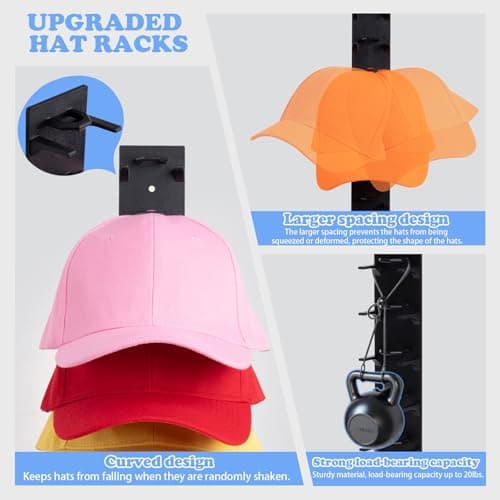 Hat Organizer for Baseball Caps, 2 Pack Hat Rack for Wall Hold up to 18 Hats Strong Adhesive Hat Hooks Stand Multilayer Hat Hanger Organizer Storage Holder Display for Door Closet Bedroom（Black) - Thumbnail 4
