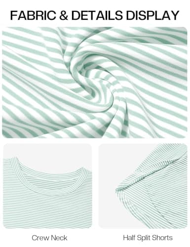 JUSTFASHIONNOW Lounge Sets for Women Short Pajamas Set 2 Piece Fall Outfits Stripe Sleepwear Long Sleeve Split Shorts Sets Casual Sweatsuit Holiday Loungewear Cute Pjs (Cyan, XX-Large) - Thumbnail 6