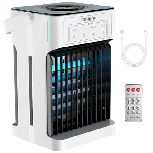 Portable Air Conditioners, Upgraded Motor Evaporative Air Cooler with Remote, 3 Speeds & 3 Mist, 7 Color Night Light Cooling Fan with 2-8H Timer, 1100ML Personal AC Unit for Bedroom Office - Image 1