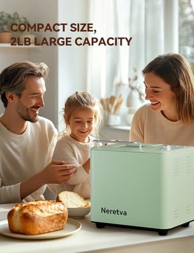 Neretva Bread Maker, 20-in-1 2LB Bread Machine Dual Heater & Nonstick Ceramic Pan Bread Makers Machine All Metal Compact for Gluten Free/Dough Maker/Meat Floss/Jam/Yogurt/Breadmaker Recipe-Light Green - Thumbnail 5