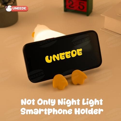 UNEEDE Lying Flat Duck Lamp, 3 Level Dimmable Rechargeable Silicone Night Light, Benson Duck Cute Squishy Touch Sensor Bedside Lamp for Nursery, Breastfeeding, Kids Room Decor - Thumbnail 4
