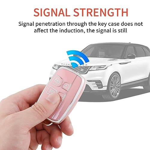 Pangpai Pink Key Fob Cover for Land Rover Jaguar, Soft TPU Key Case Protection with Bling Keychain Fit for Evoque Velar Sport Discovery Freelander2 LR4 Sport Jaguar XF XJ XE F-PACE F-TYPE - Thumbnail 5