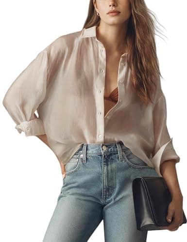 Wyeysyt Womens Shiny Sheer Blouse Top Sexy Mesh Shirt See Through Long Sleeve Shirts Button Down Collared Tops(Gold-XL) - Image 1